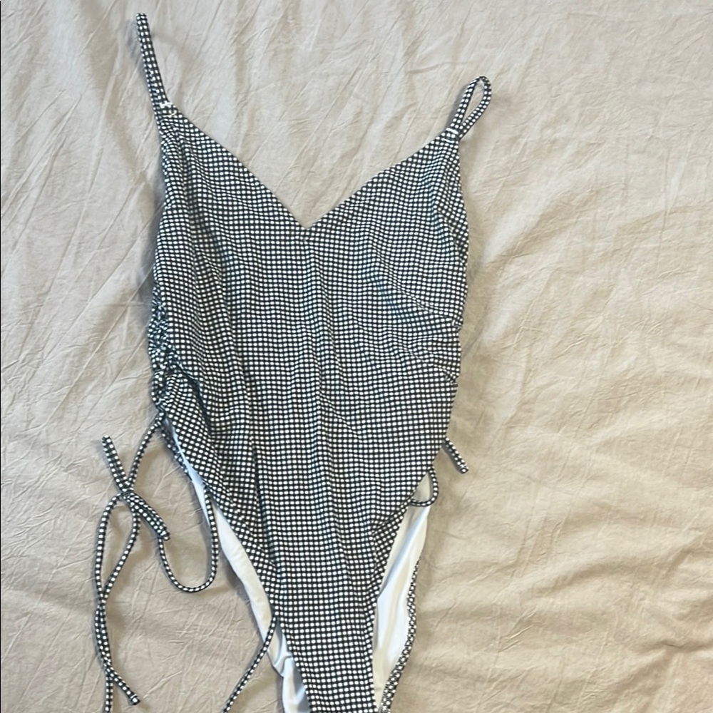 Aerie Black and White Gingham One-Piece Swimsuit